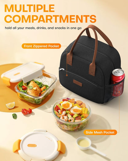 Lunch Bag Women Men Insulated Lunch Box Black 10L