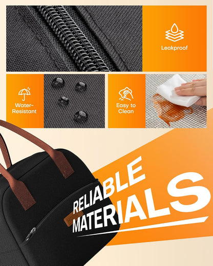 Lunch Bag Women Men Insulated Lunch Box Black 10L