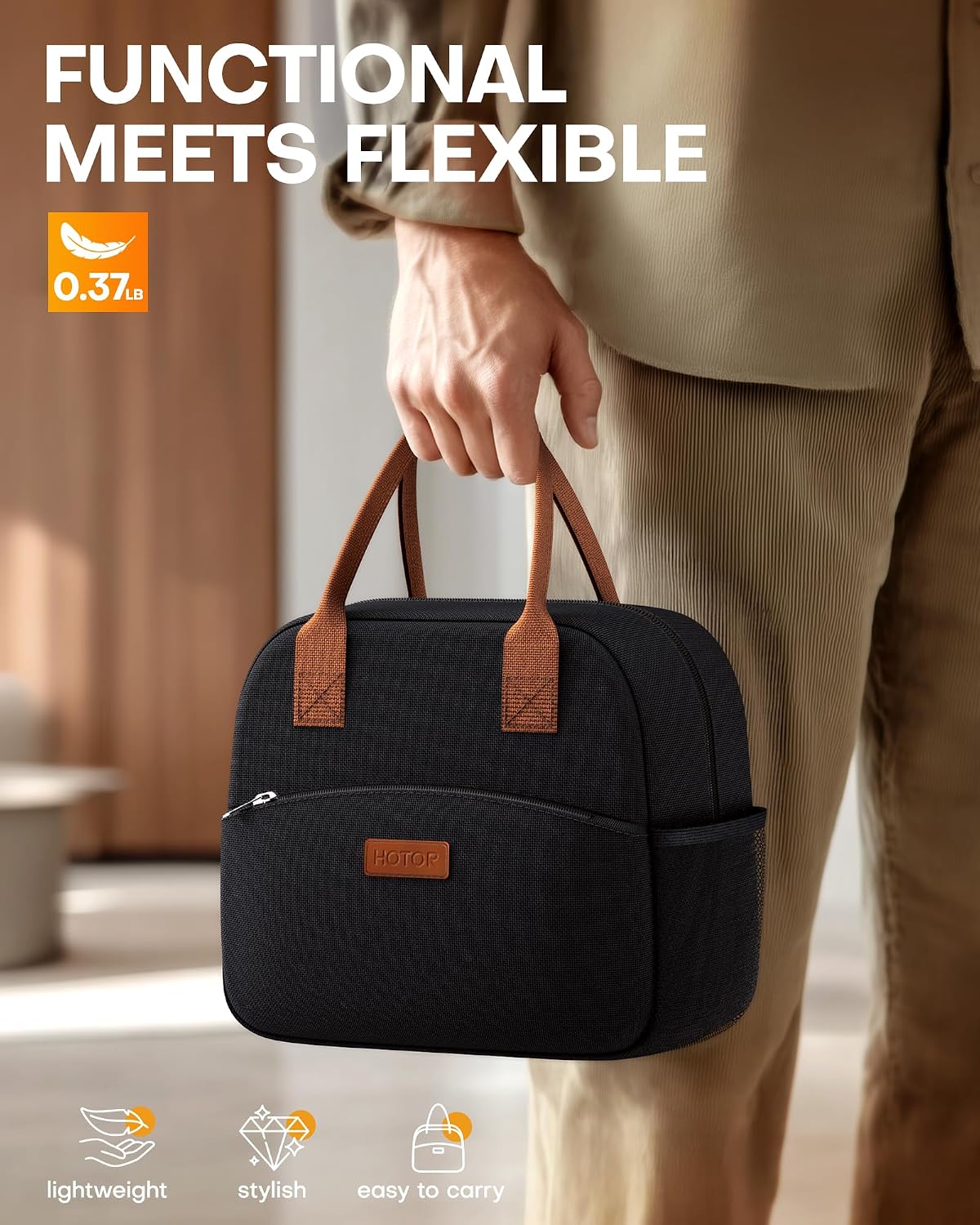 Lunch Bag Women Men Insulated Lunch Box Black 10L