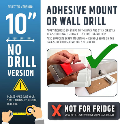 10" Strong Adhesive (No Drill) Magnetic Knife Holder for Wall - Professional Knife Strip - No Screws Needed - Adhesive Backing - Stainless Steel Bar (Upgraded Version – Will Not Fall)