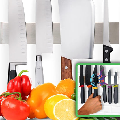 10" Strong Adhesive (No Drill) Magnetic Knife Holder for Wall - Professional Knife Strip - No Screws Needed - Adhesive Backing - Stainless Steel Bar (Upgraded Version – Will Not Fall)