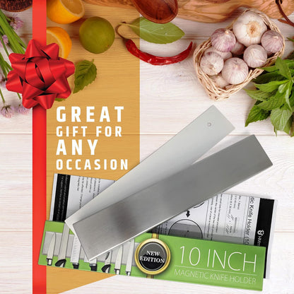 10" Strong Adhesive (No Drill) Magnetic Knife Holder for Wall - Professional Knife Strip - No Screws Needed - Adhesive Backing - Stainless Steel Bar (Upgraded Version – Will Not Fall)
