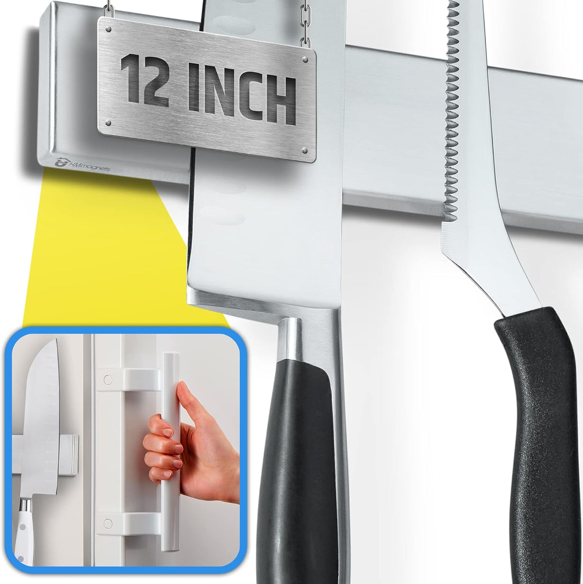 10" Strong Adhesive (No Drill) Magnetic Knife Holder for Wall - Professional Knife Strip - No Screws Needed - Adhesive Backing - Stainless Steel Bar (Upgraded Version – Will Not Fall)