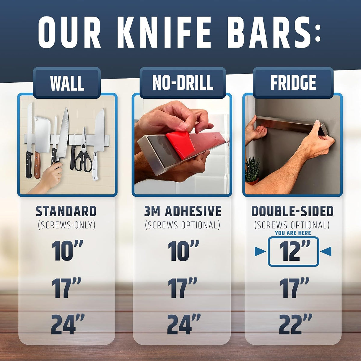 10" Strong Adhesive (No Drill) Magnetic Knife Holder for Wall - Professional Knife Strip - No Screws Needed - Adhesive Backing - Stainless Steel Bar (Upgraded Version – Will Not Fall)