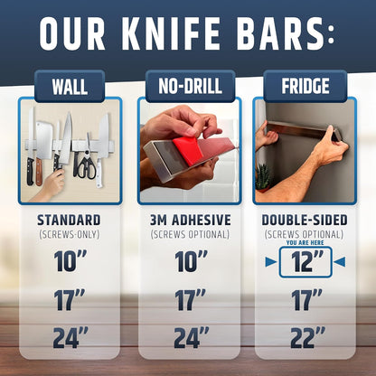 10" Strong Adhesive (No Drill) Magnetic Knife Holder for Wall - Professional Knife Strip - No Screws Needed - Adhesive Backing - Stainless Steel Bar (Upgraded Version – Will Not Fall)