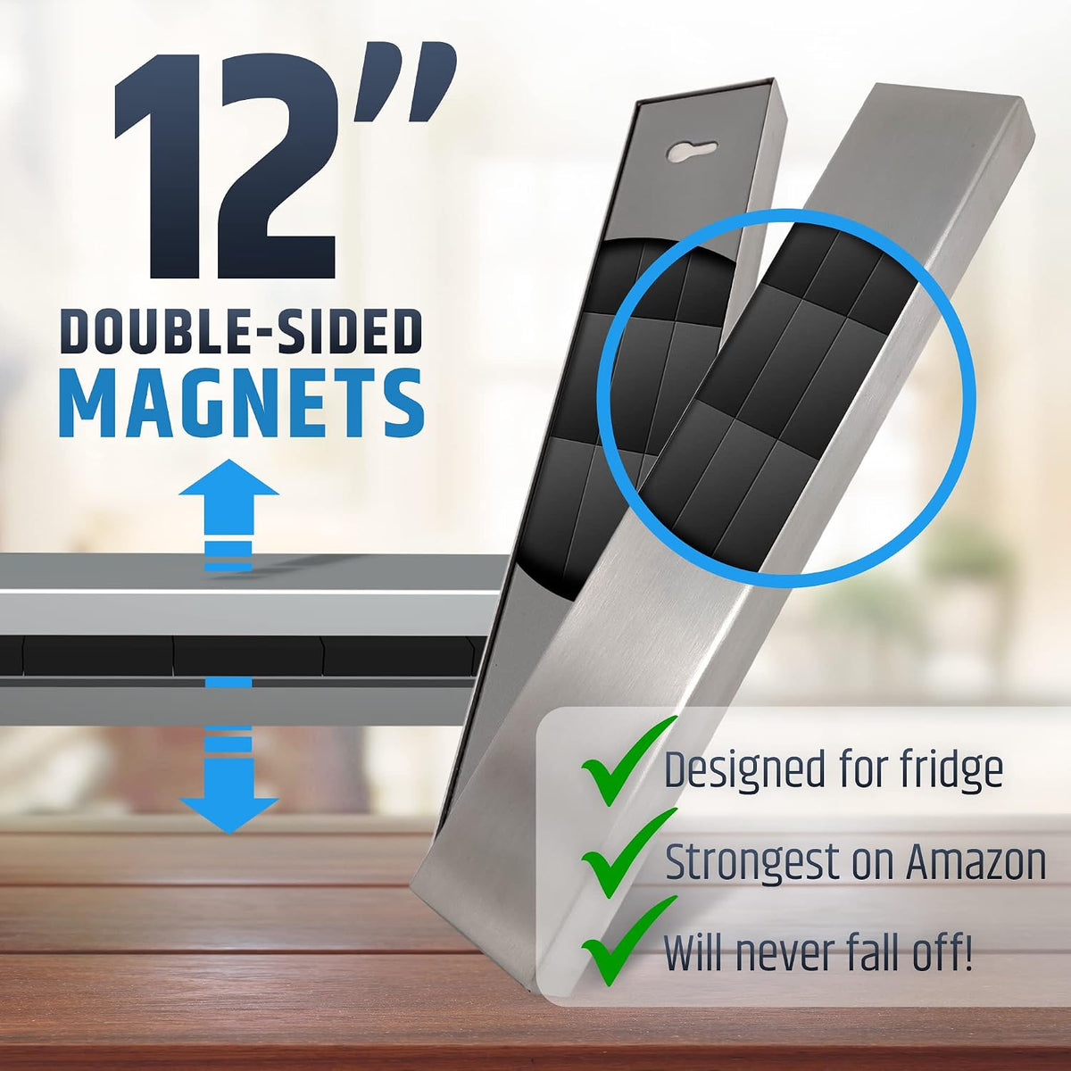 10" Strong Adhesive (No Drill) Magnetic Knife Holder for Wall - Professional Knife Strip - No Screws Needed - Adhesive Backing - Stainless Steel Bar (Upgraded Version – Will Not Fall)