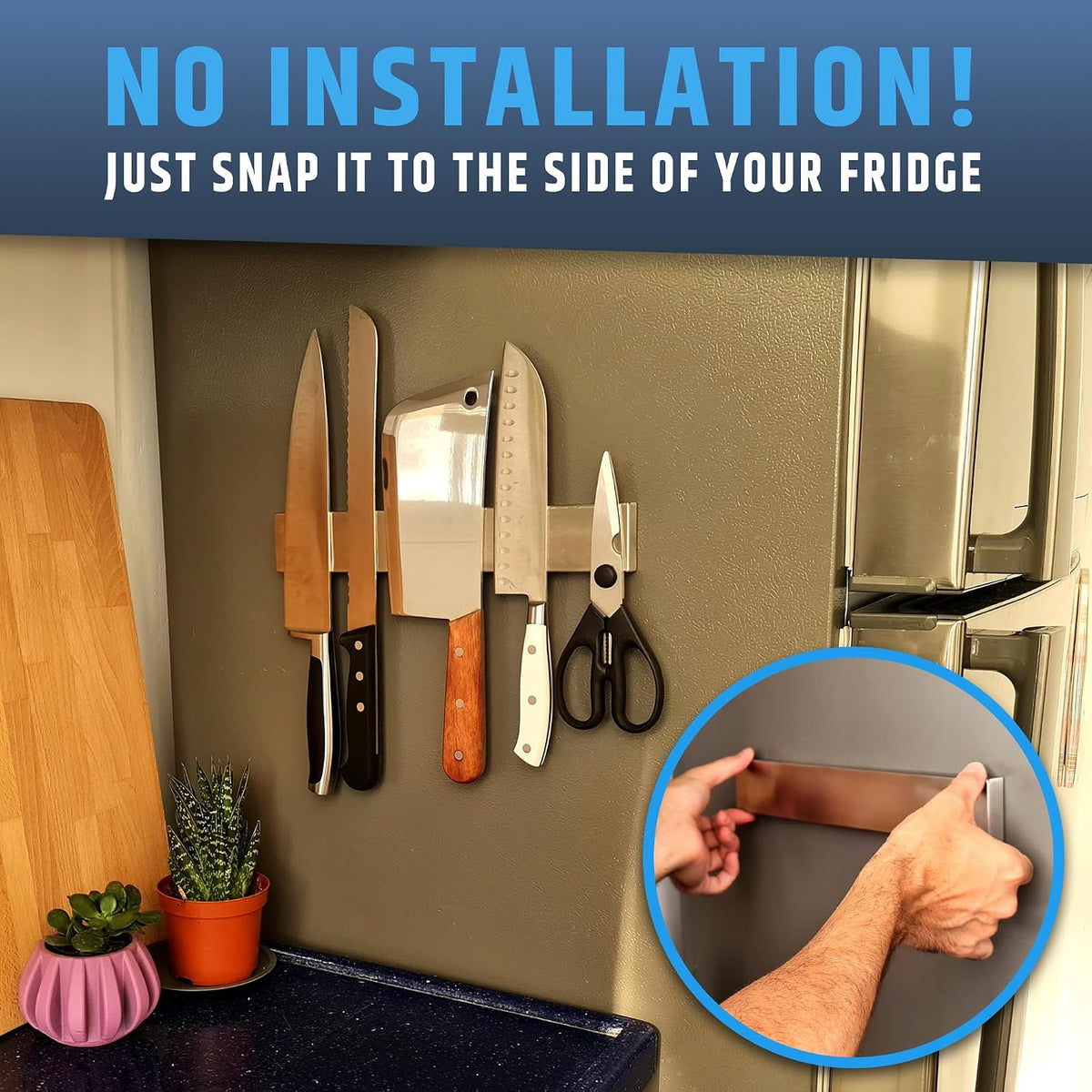 10" Strong Adhesive (No Drill) Magnetic Knife Holder for Wall - Professional Knife Strip - No Screws Needed - Adhesive Backing - Stainless Steel Bar (Upgraded Version – Will Not Fall)