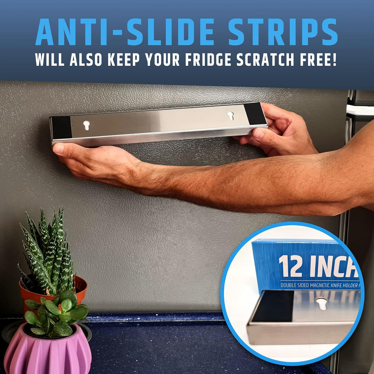 10" Strong Adhesive (No Drill) Magnetic Knife Holder for Wall - Professional Knife Strip - No Screws Needed - Adhesive Backing - Stainless Steel Bar (Upgraded Version – Will Not Fall)