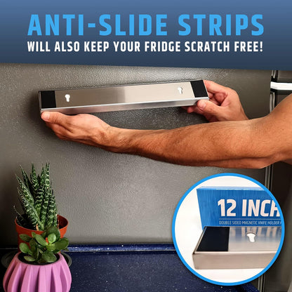 10" Strong Adhesive (No Drill) Magnetic Knife Holder for Wall - Professional Knife Strip - No Screws Needed - Adhesive Backing - Stainless Steel Bar (Upgraded Version – Will Not Fall)