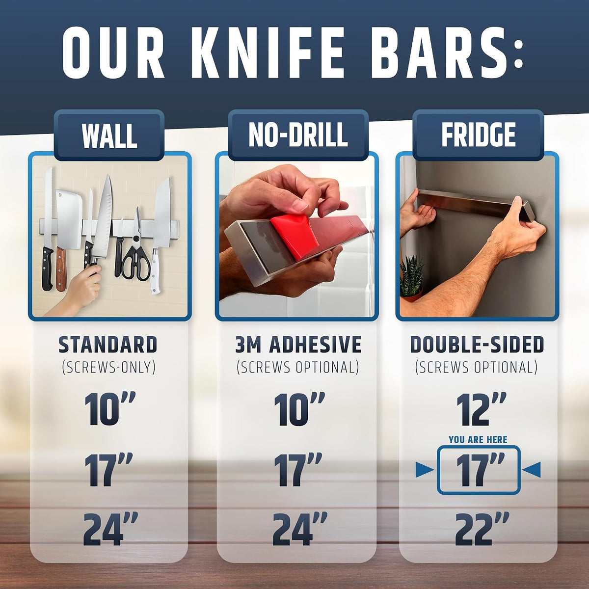 10" Strong Adhesive (No Drill) Magnetic Knife Holder for Wall - Professional Knife Strip - No Screws Needed - Adhesive Backing - Stainless Steel Bar (Upgraded Version – Will Not Fall)