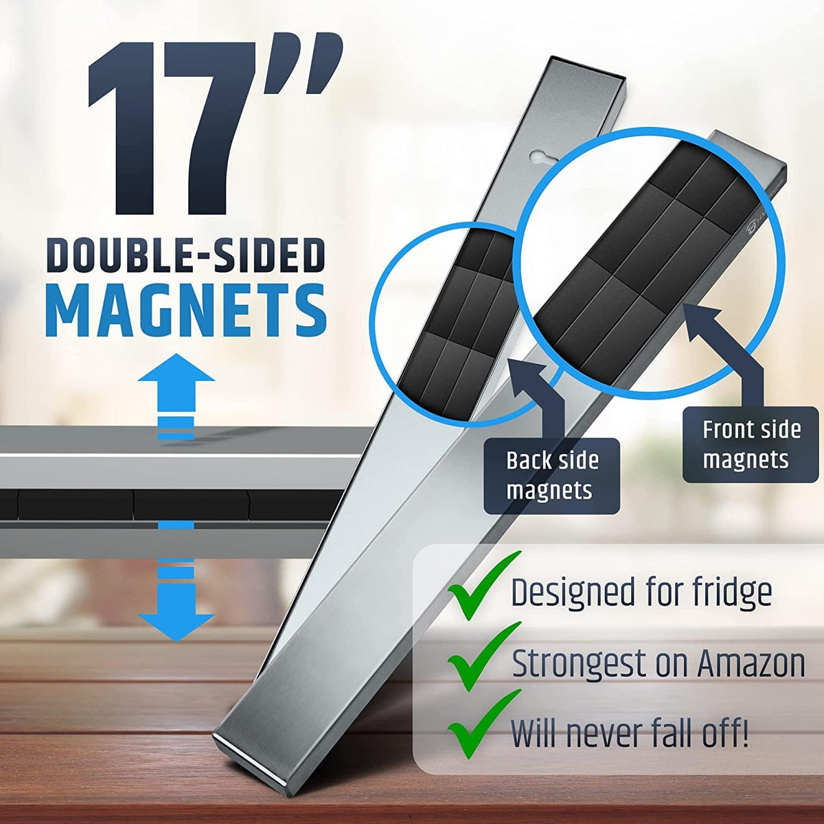 10" Strong Adhesive (No Drill) Magnetic Knife Holder for Wall - Professional Knife Strip - No Screws Needed - Adhesive Backing - Stainless Steel Bar (Upgraded Version – Will Not Fall)
