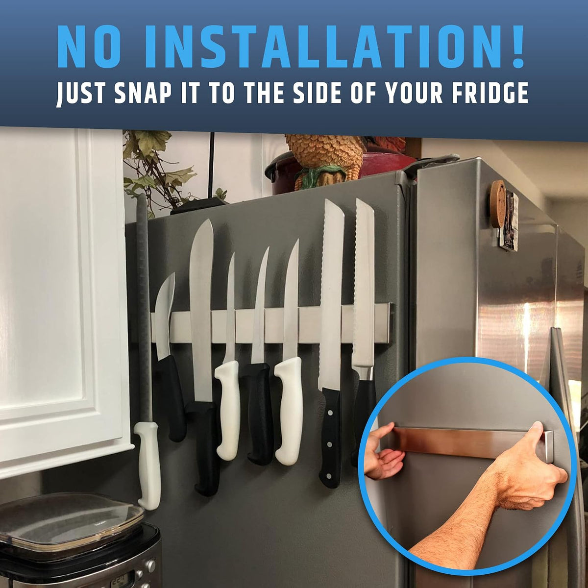 10" Strong Adhesive (No Drill) Magnetic Knife Holder for Wall - Professional Knife Strip - No Screws Needed - Adhesive Backing - Stainless Steel Bar (Upgraded Version – Will Not Fall)