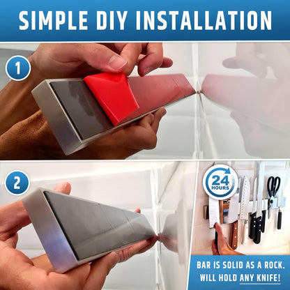 10" Strong Adhesive (No Drill) Magnetic Knife Holder for Wall - Professional Knife Strip - No Screws Needed - Adhesive Backing - Stainless Steel Bar (Upgraded Version – Will Not Fall)
