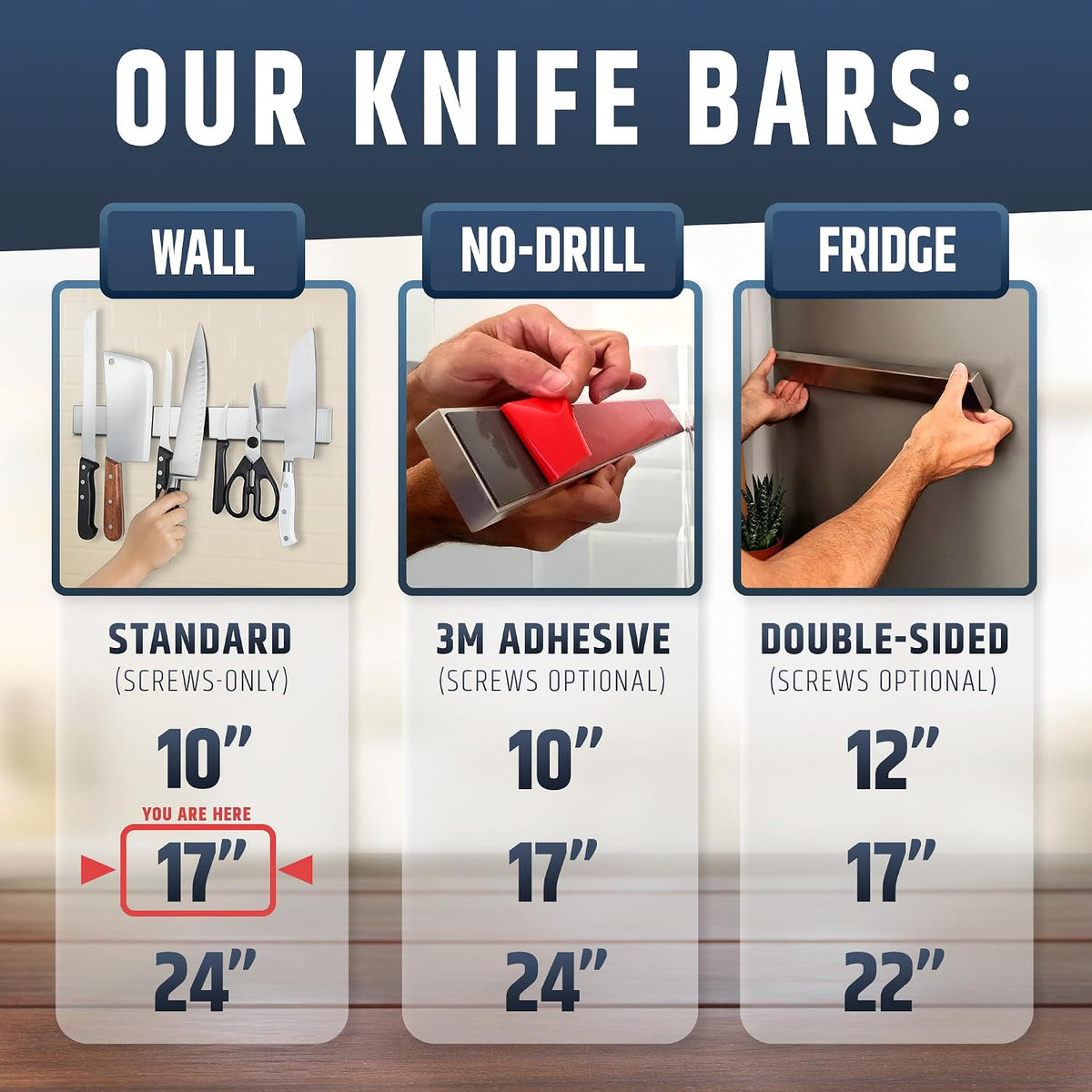 10" Strong Adhesive (No Drill) Magnetic Knife Holder for Wall - Professional Knife Strip - No Screws Needed - Adhesive Backing - Stainless Steel Bar (Upgraded Version – Will Not Fall)