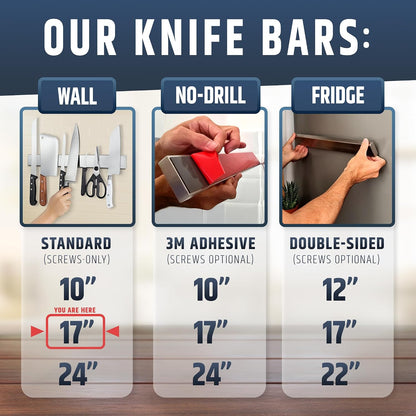 10" Strong Adhesive (No Drill) Magnetic Knife Holder for Wall - Professional Knife Strip - No Screws Needed - Adhesive Backing - Stainless Steel Bar (Upgraded Version – Will Not Fall)