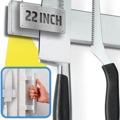 10" Strong Adhesive (No Drill) Magnetic Knife Holder for Wall - Professional Knife Strip - No Screws Needed - Adhesive Backing - Stainless Steel Bar (Upgraded Version – Will Not Fall)