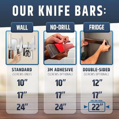 10" Strong Adhesive (No Drill) Magnetic Knife Holder for Wall - Professional Knife Strip - No Screws Needed - Adhesive Backing - Stainless Steel Bar (Upgraded Version – Will Not Fall)
