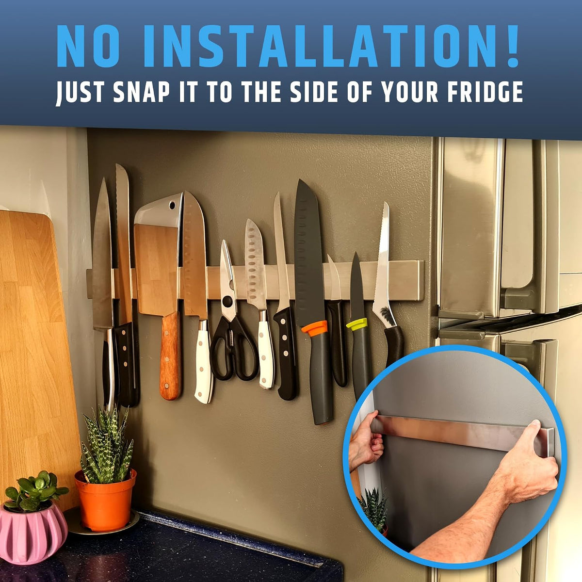 10" Strong Adhesive (No Drill) Magnetic Knife Holder for Wall - Professional Knife Strip - No Screws Needed - Adhesive Backing - Stainless Steel Bar (Upgraded Version – Will Not Fall)