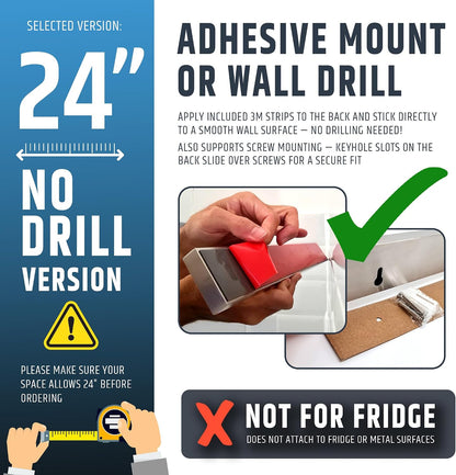 10" Strong Adhesive (No Drill) Magnetic Knife Holder for Wall - Professional Knife Strip - No Screws Needed - Adhesive Backing - Stainless Steel Bar (Upgraded Version – Will Not Fall)