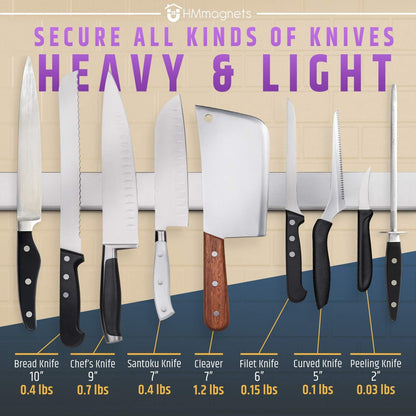 10" Strong Adhesive (No Drill) Magnetic Knife Holder for Wall - Professional Knife Strip - No Screws Needed - Adhesive Backing - Stainless Steel Bar (Upgraded Version – Will Not Fall)