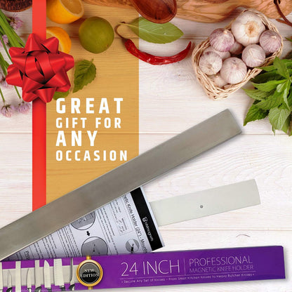 10" Strong Adhesive (No Drill) Magnetic Knife Holder for Wall - Professional Knife Strip - No Screws Needed - Adhesive Backing - Stainless Steel Bar (Upgraded Version – Will Not Fall)