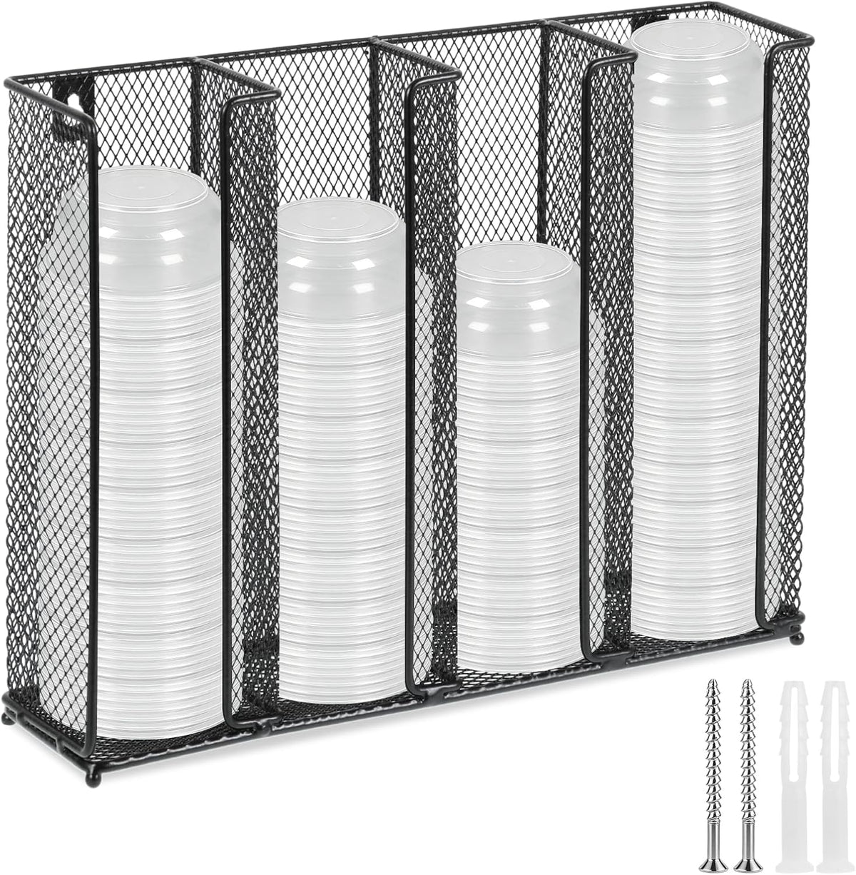 Wall Mount Portion Sauce Cup Lid Organizer with 4 Compartments Sauce Cup Organizer Fits 2 oz to 5.5 oz Sizes Suitable for Kitchen Restaurant and Party Supplies, Black