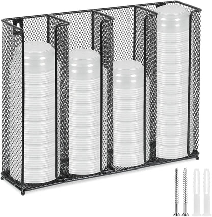 Wall Mount Portion Sauce Cup Lid Organizer with 4 Compartments Sauce Cup Organizer Fits 2 oz to 5.5 oz Sizes Suitable for Kitchen Restaurant and Party Supplies, Black