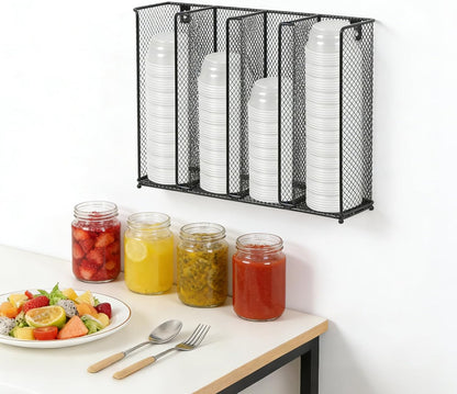 Wall Mount Portion Sauce Cup Lid Organizer with 4 Compartments Sauce Cup Organizer Fits 2 oz to 5.5 oz Sizes Suitable for Kitchen Restaurant and Party Supplies, Black