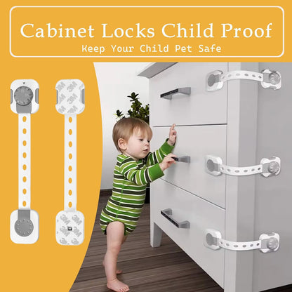 Child Safety Cabinet Proofing, Baby Cabinet Locks Adhesive Adjustable Child Safety Strap Locks Drawer Fridge Ovens Toilet Latches No Screws for Furniture Kitchen