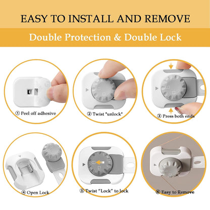 Child Safety Cabinet Proofing, Baby Cabinet Locks Adhesive Adjustable Child Safety Strap Locks Drawer Fridge Ovens Toilet Latches No Screws for Furniture Kitchen