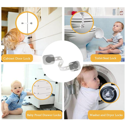 Child Safety Cabinet Proofing, Baby Cabinet Locks Adhesive Adjustable Child Safety Strap Locks Drawer Fridge Ovens Toilet Latches No Screws for Furniture Kitchen
