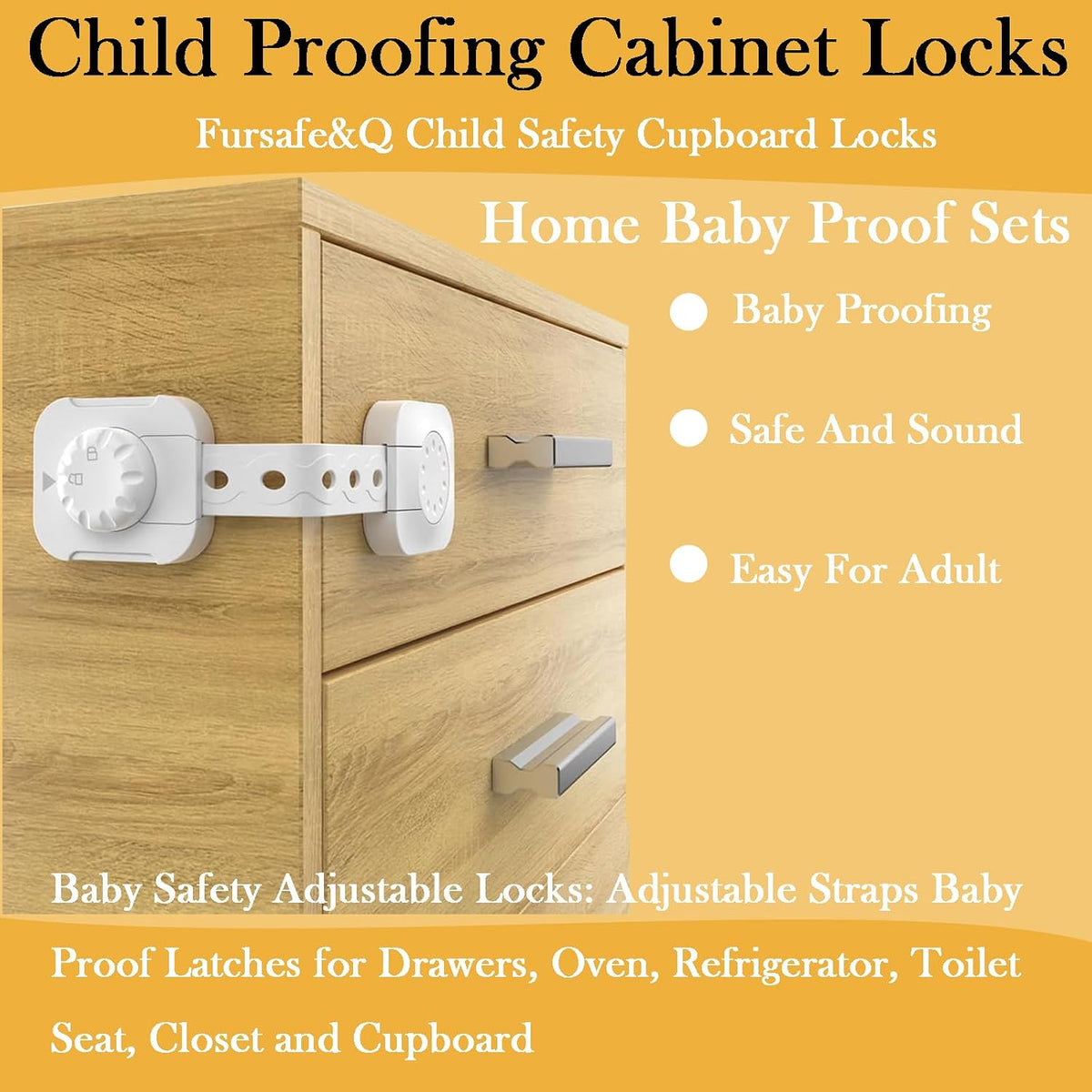 Child Safety Cabinet Proofing, Baby Cabinet Locks Adhesive Adjustable Child Safety Strap Locks Drawer Fridge Ovens Toilet Latches No Screws for Furniture Kitchen