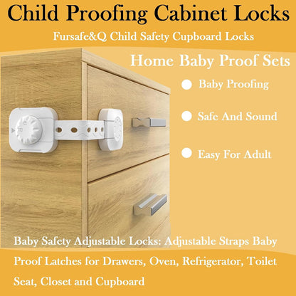 Child Safety Cabinet Proofing, Baby Cabinet Locks Adhesive Adjustable Child Safety Strap Locks Drawer Fridge Ovens Toilet Latches No Screws for Furniture Kitchen