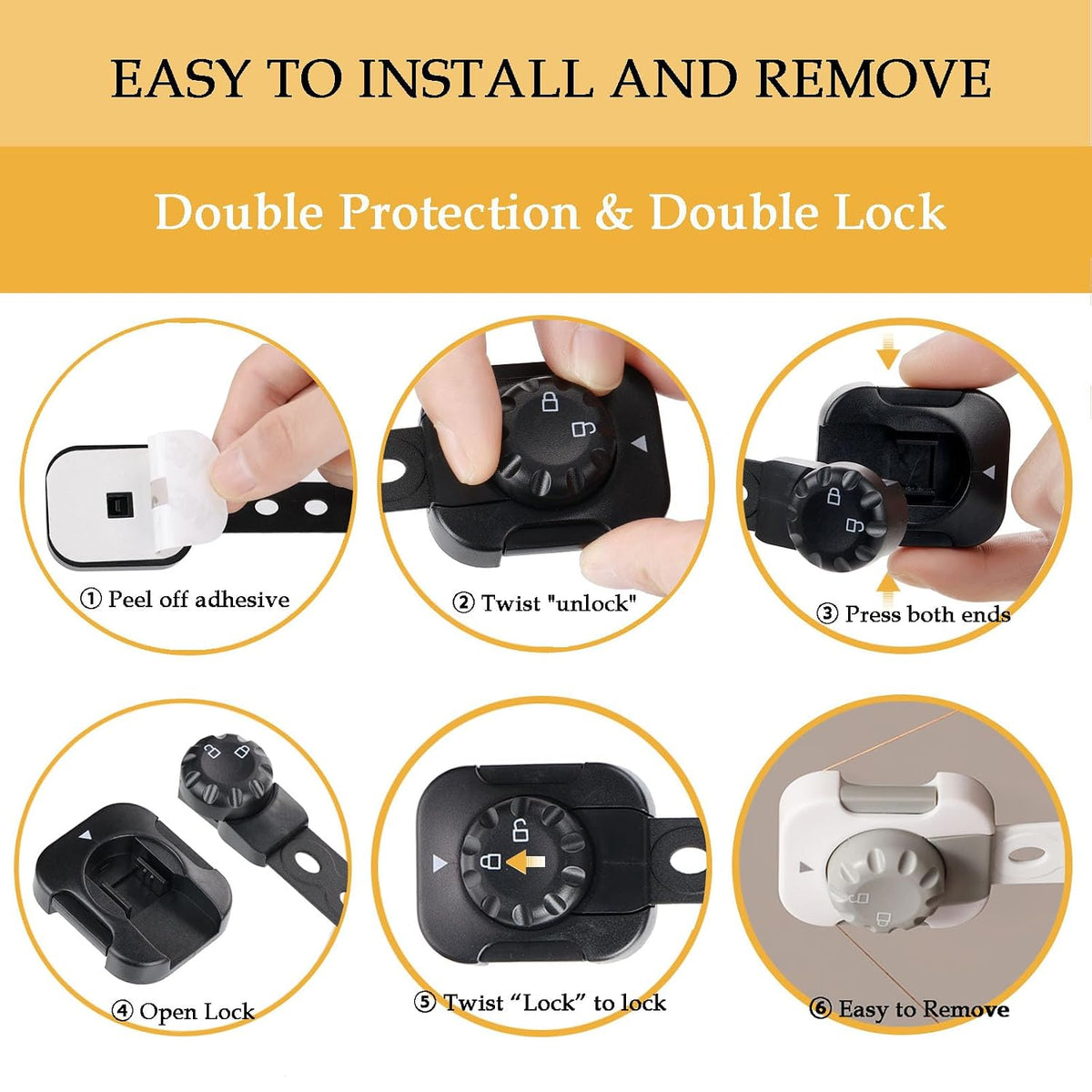 Child Safety Cabinet Proofing, Baby Cabinet Locks Adhesive Adjustable Child Safety Strap Locks Drawer Fridge Ovens Toilet Latches No Screws for Furniture Kitchen