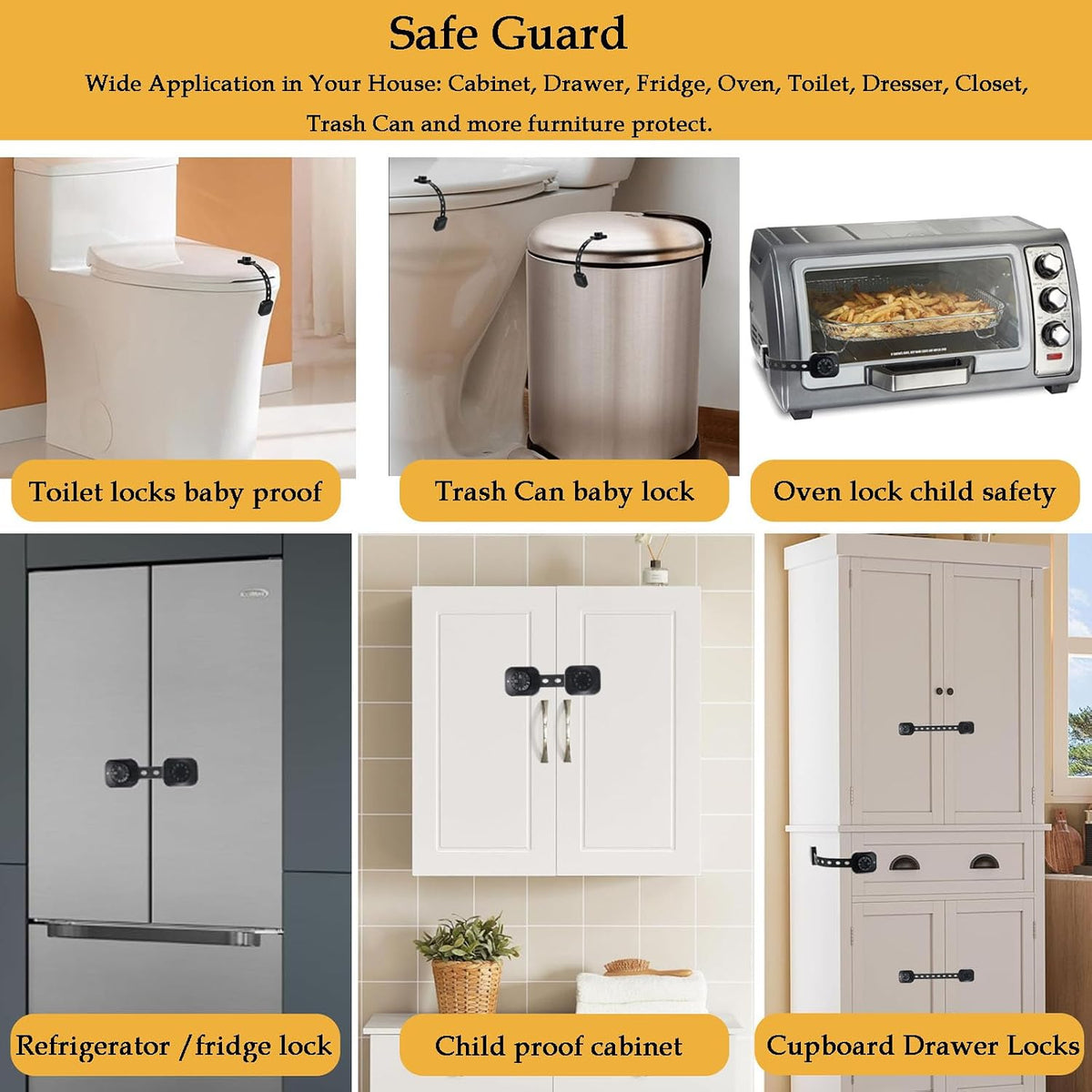Child Safety Cabinet Proofing, Baby Cabinet Locks Adhesive Adjustable Child Safety Strap Locks Drawer Fridge Ovens Toilet Latches No Screws for Furniture Kitchen
