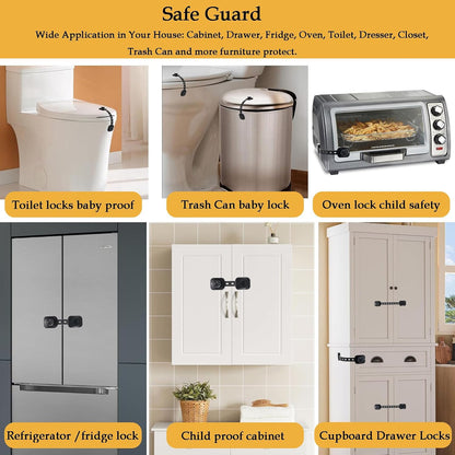 Child Safety Cabinet Proofing, Baby Cabinet Locks Adhesive Adjustable Child Safety Strap Locks Drawer Fridge Ovens Toilet Latches No Screws for Furniture Kitchen