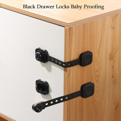 Child Safety Cabinet Proofing, Baby Cabinet Locks Adhesive Adjustable Child Safety Strap Locks Drawer Fridge Ovens Toilet Latches No Screws for Furniture Kitchen