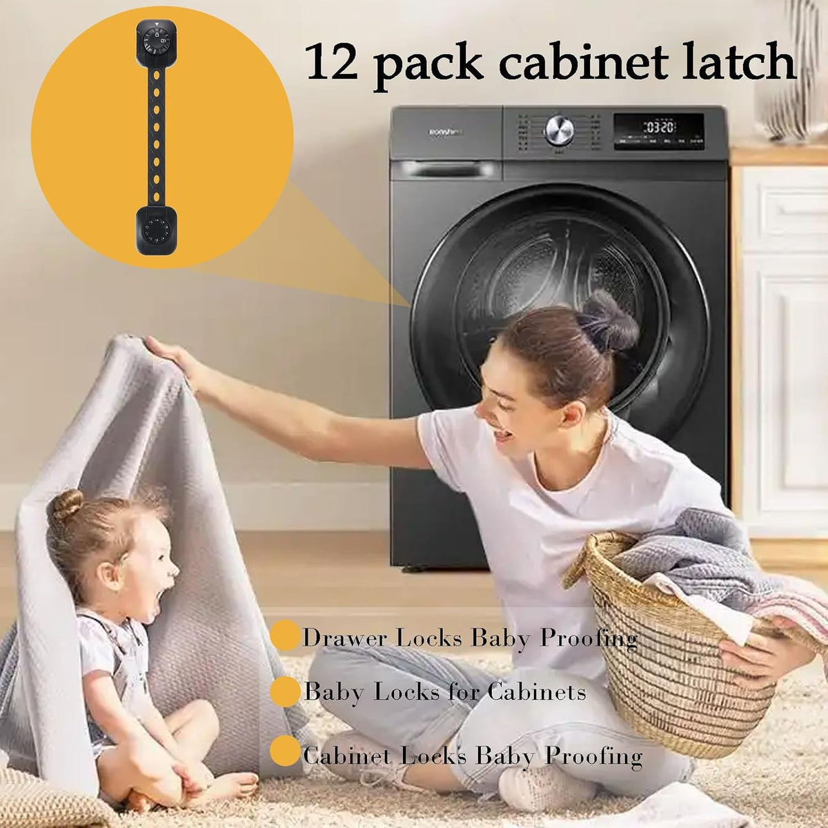 Child Safety Cabinet Proofing, Baby Cabinet Locks Adhesive Adjustable Child Safety Strap Locks Drawer Fridge Ovens Toilet Latches No Screws for Furniture Kitchen