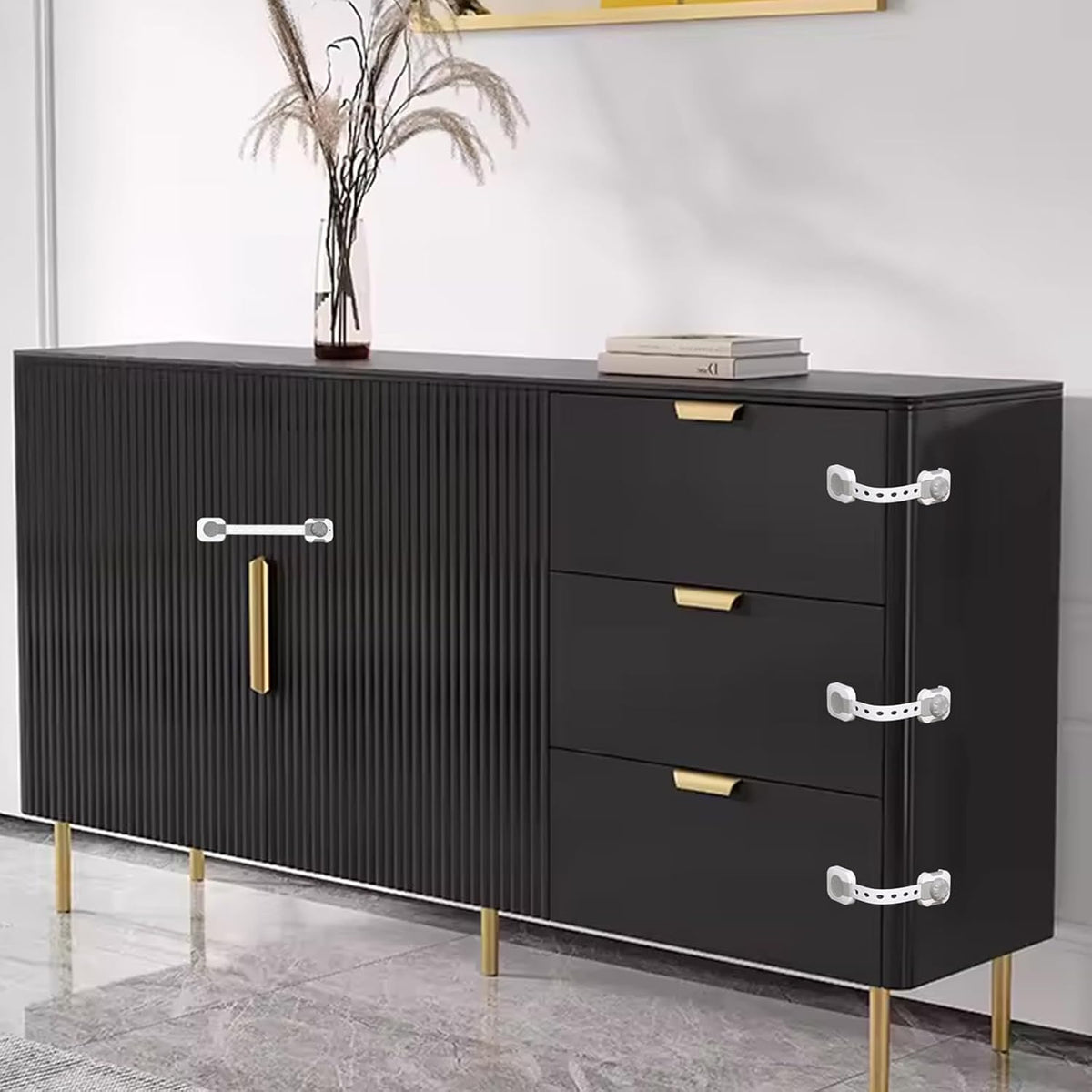 Child Safety Cabinet Proofing, Baby Cabinet Locks Adhesive Adjustable Child Safety Strap Locks Drawer Fridge Ovens Toilet Latches No Screws for Furniture Kitchen