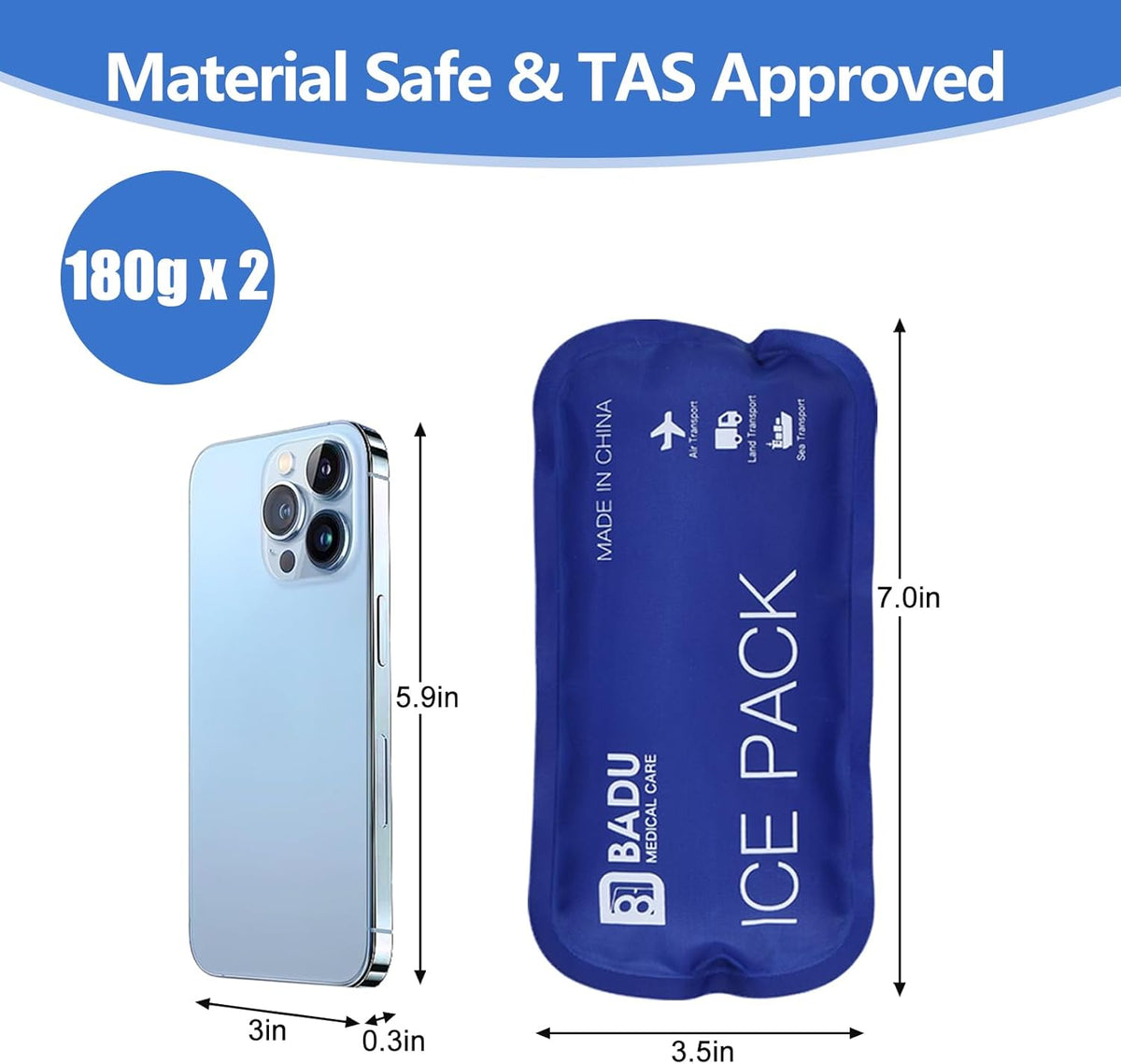 TSA Approved Ice Packs for Insulin Cooler Travel Case, Pack of 2(180g *2), Reusable Cooler Ice Packs, 8-24H Long Cooling, Suitable for Most Medication Travel Case