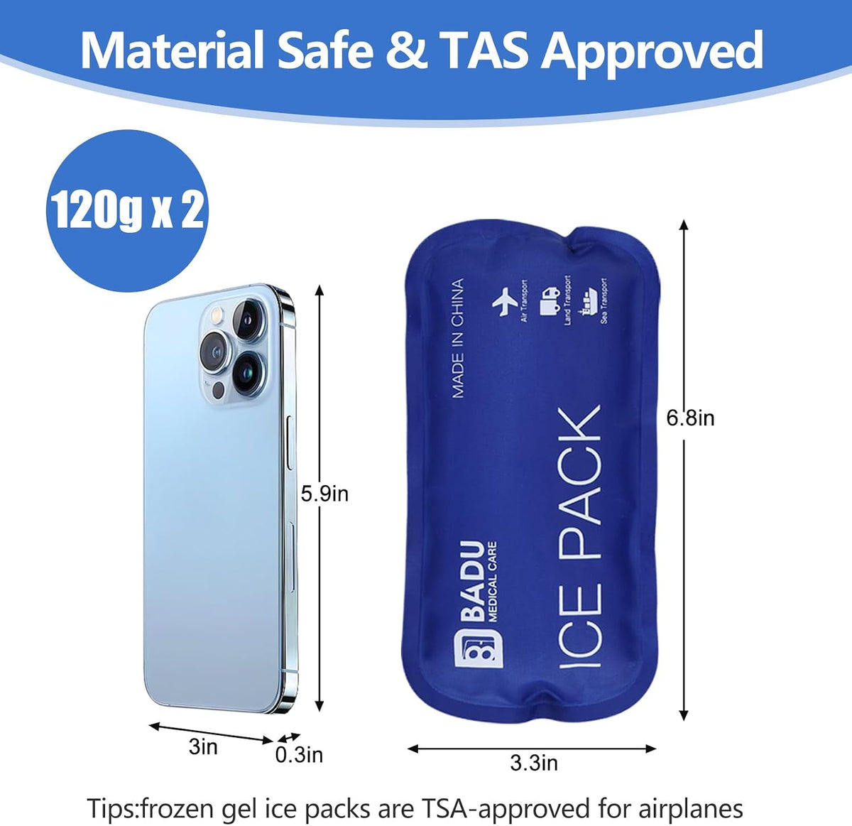 TSA Approved Ice Packs for Insulin Cooler Travel Case, Pack of 2(180g *2), Reusable Cooler Ice Packs, 8-24H Long Cooling, Suitable for Most Medication Travel Case