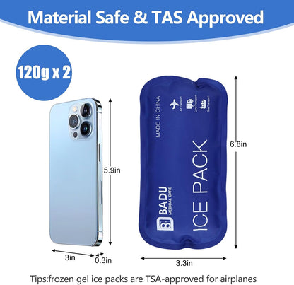 TSA Approved Ice Packs for Insulin Cooler Travel Case, Pack of 2(180g *2), Reusable Cooler Ice Packs, 8-24H Long Cooling, Suitable for Most Medication Travel Case