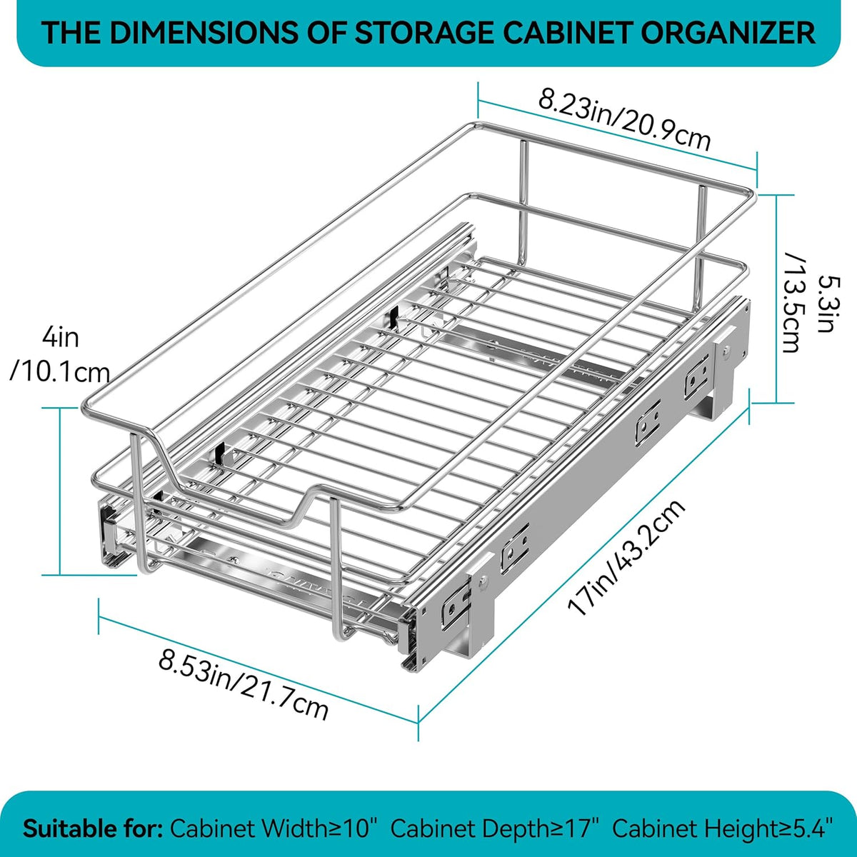 2 Tier Pull Out Cabinet Organizer 15" W X 22" D, Chromed, Full Slide Out | For Kitchen Organizers and Storage, Pull Out Drawers For Cabinets Capacity Heavy Duty Caddy, Cabinet Shelves, Bathroom Pantry