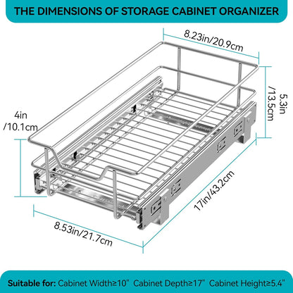 2 Tier Pull Out Cabinet Organizer 15" W X 22" D, Chromed, Full Slide Out | For Kitchen Organizers and Storage, Pull Out Drawers For Cabinets Capacity Heavy Duty Caddy, Cabinet Shelves, Bathroom Pantry