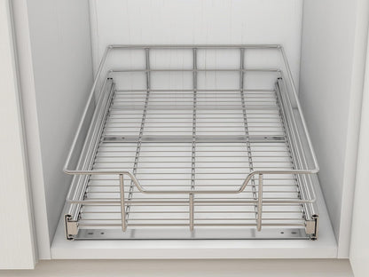 2 Tier Pull Out Cabinet Organizer 15" W X 22" D, Chromed, Full Slide Out | For Kitchen Organizers and Storage, Pull Out Drawers For Cabinets Capacity Heavy Duty Caddy, Cabinet Shelves, Bathroom Pantry