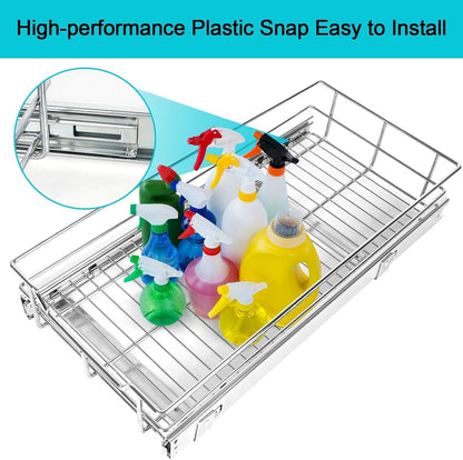 2 Tier Pull Out Cabinet Organizer 15" W X 22" D, Chromed, Full Slide Out | For Kitchen Organizers and Storage, Pull Out Drawers For Cabinets Capacity Heavy Duty Caddy, Cabinet Shelves, Bathroom Pantry