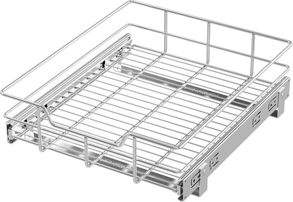 2 Tier Pull Out Cabinet Organizer 15" W X 22" D, Chromed, Full Slide Out | For Kitchen Organizers and Storage, Pull Out Drawers For Cabinets Capacity Heavy Duty Caddy, Cabinet Shelves, Bathroom Pantry