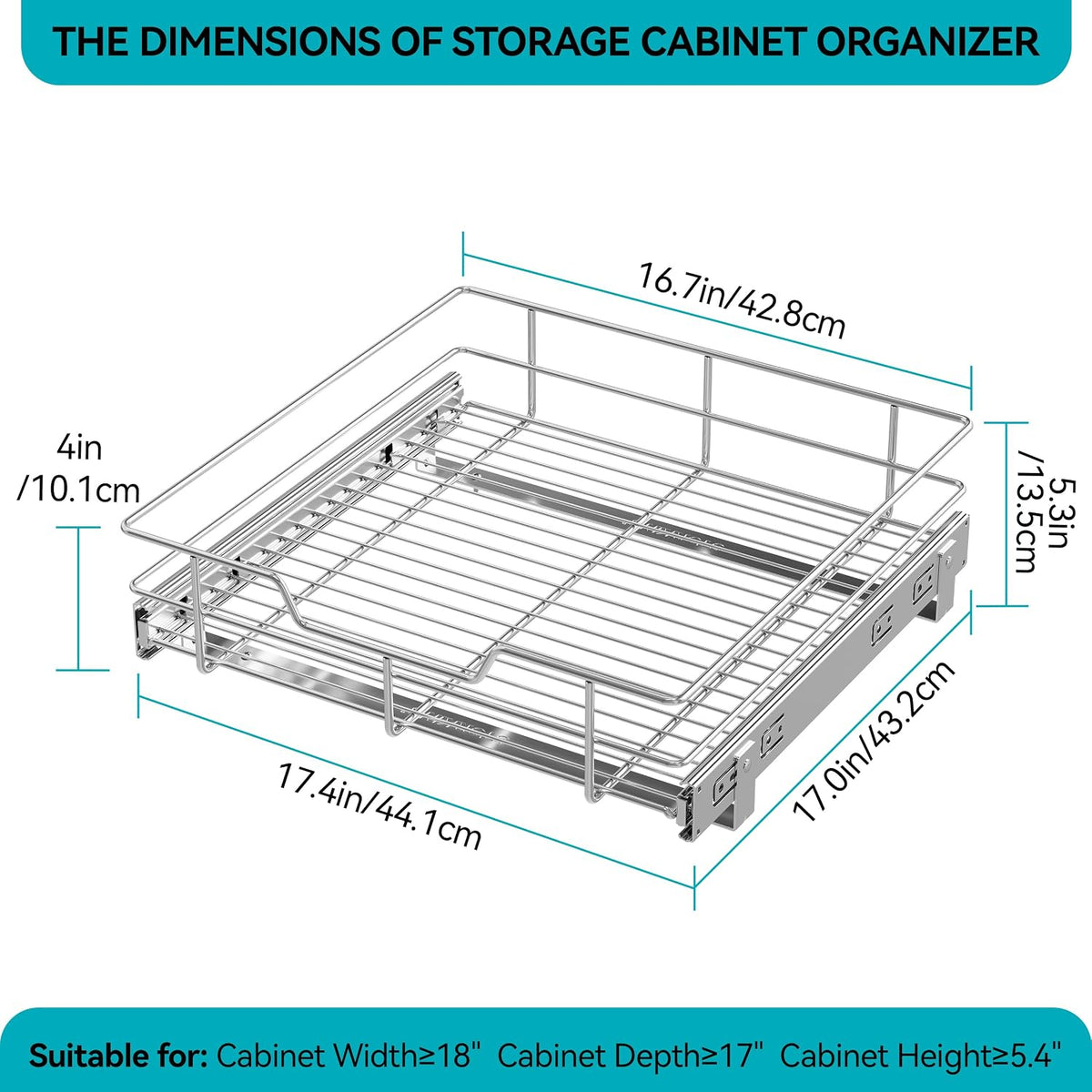 2 Tier Pull Out Cabinet Organizer 15" W X 22" D, Chromed, Full Slide Out | For Kitchen Organizers and Storage, Pull Out Drawers For Cabinets Capacity Heavy Duty Caddy, Cabinet Shelves, Bathroom Pantry