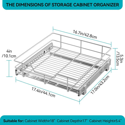 2 Tier Pull Out Cabinet Organizer 15" W X 22" D, Chromed, Full Slide Out | For Kitchen Organizers and Storage, Pull Out Drawers For Cabinets Capacity Heavy Duty Caddy, Cabinet Shelves, Bathroom Pantry