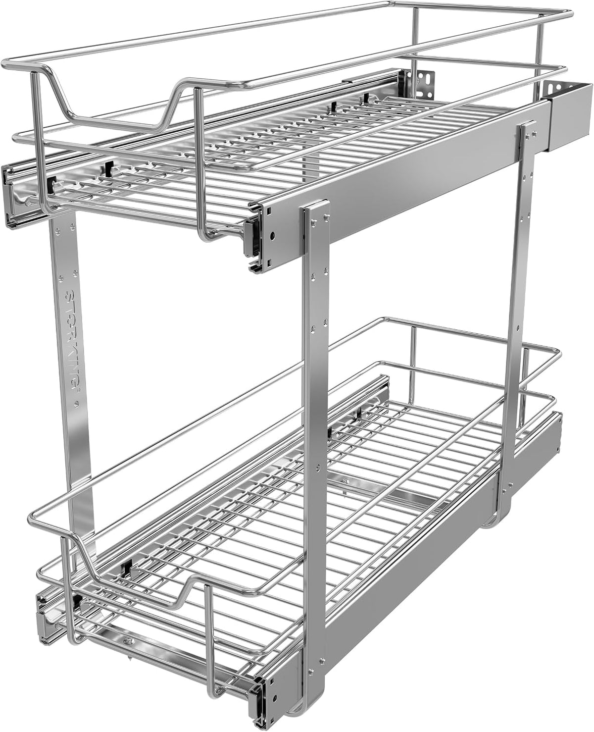 2 Tier Pull Out Cabinet Organizer 15" W X 22" D, Chromed, Full Slide Out | For Kitchen Organizers and Storage, Pull Out Drawers For Cabinets Capacity Heavy Duty Caddy, Cabinet Shelves, Bathroom Pantry